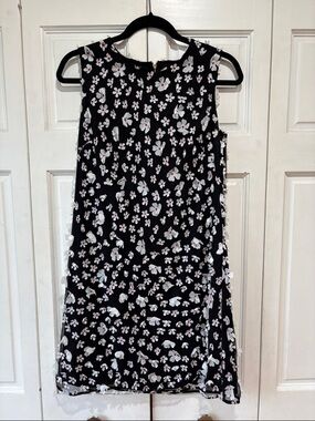 Karl Lagerfeld Black Midi Dress with White and Pink Floral Appliqué